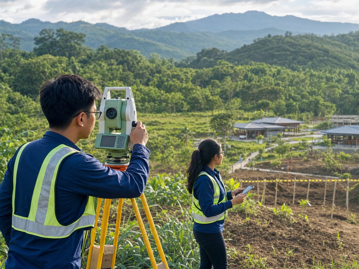 Surveyors working at a sustainable development site